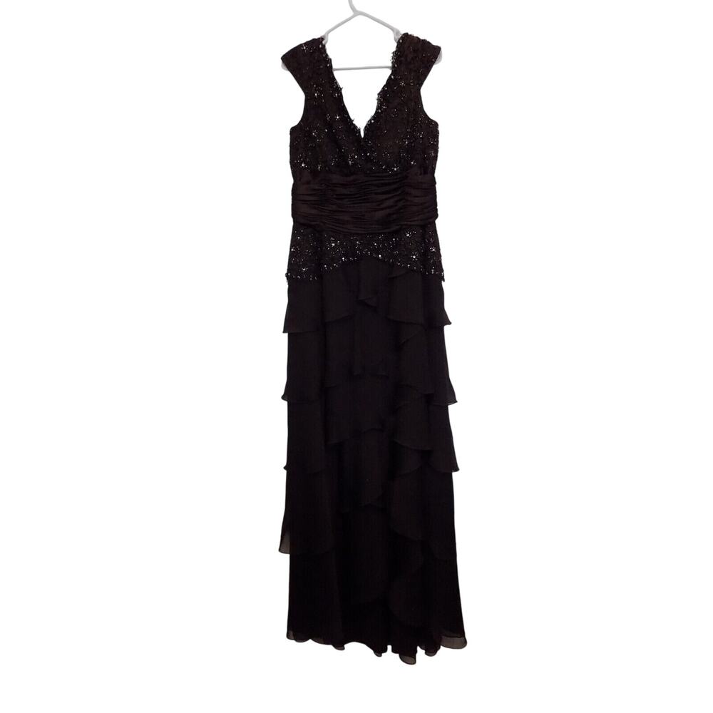 Jovani evening gown cocktail dress brown silk beaded lace sequins size 12 NWT